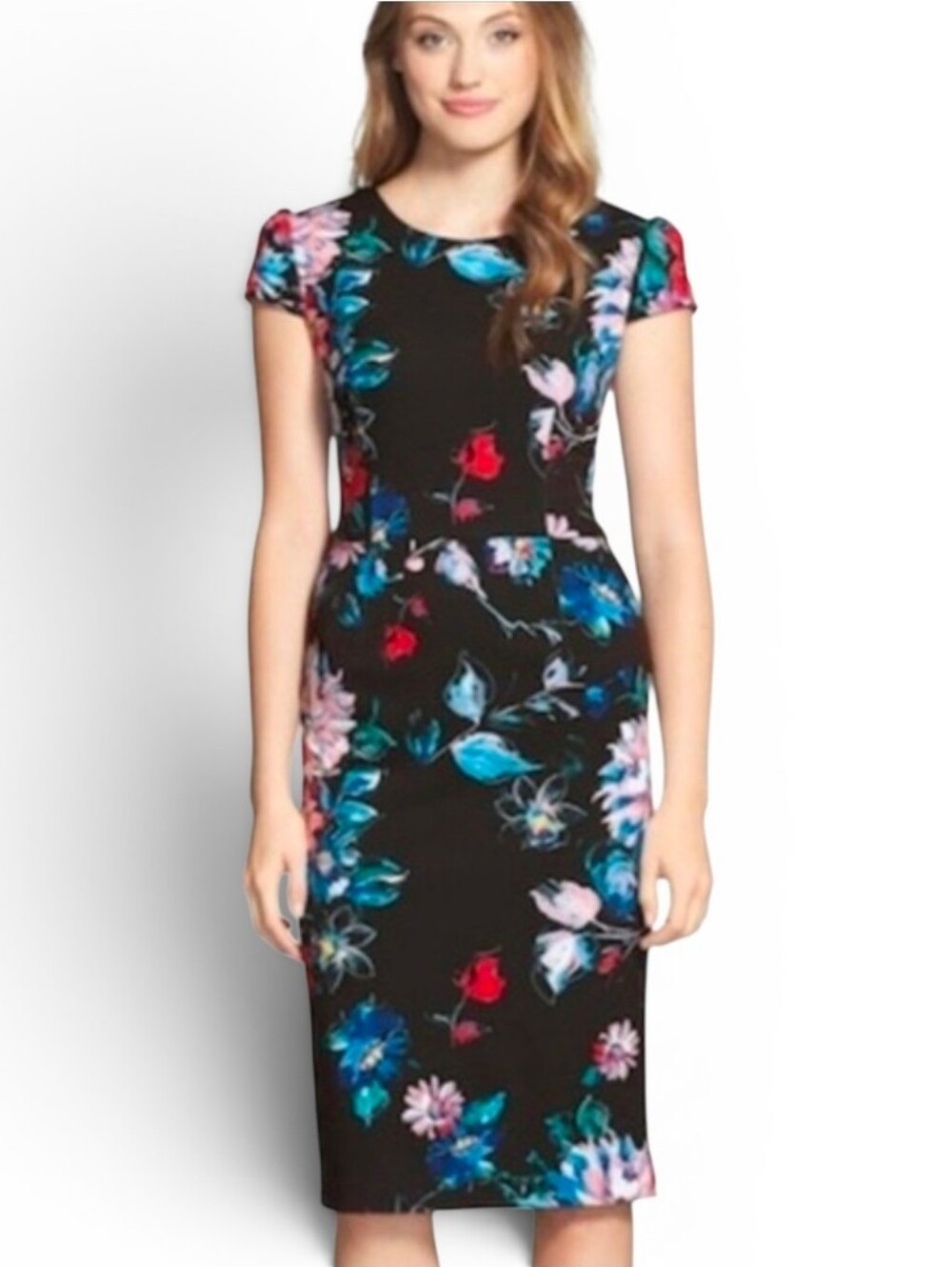BETSEY JOHNSON Black Roses Sheath Dress - Size 6